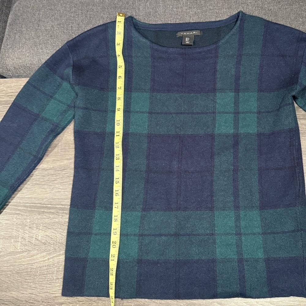 Tahari Women's Crewneck Sweater - Navy and Teal Plaid - Picture 6 of 15